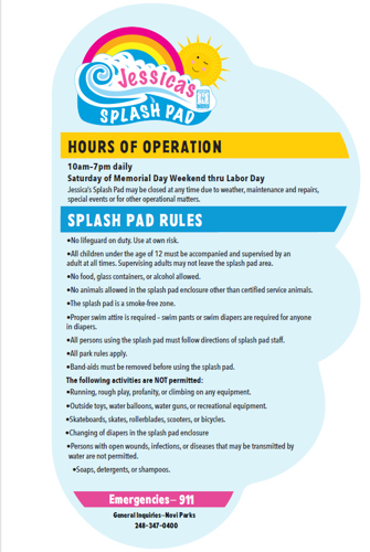 Jessica's Splashpad Rules